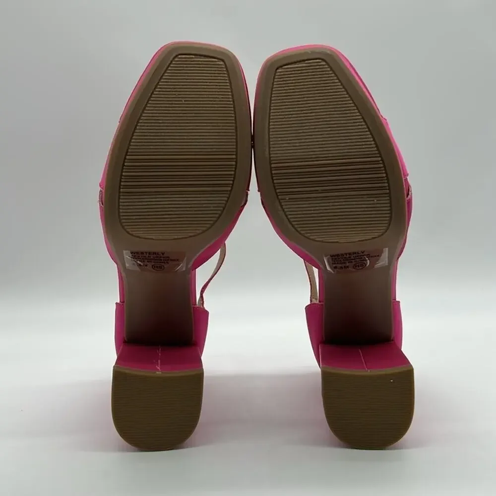 POP Westerly Hot Pink T-Strap Platform Chunky Heels Size 7.5 New With Box